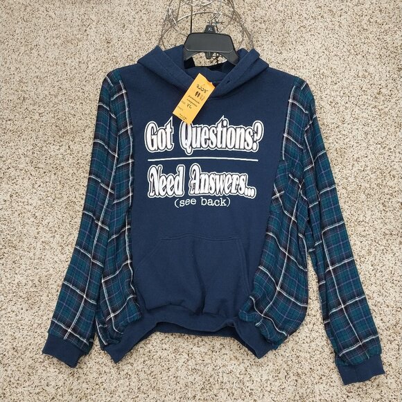 Gildan Tops - 3228 Size XL Gildan Got Questions Upcycled Hoodie, In Blue, Purple and White.